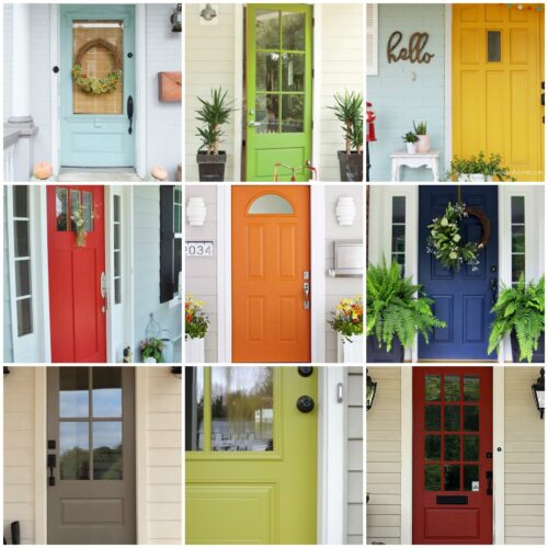 A variety of entry doors in multiple colors, showcasing options from bold and bright to classic neutrals.