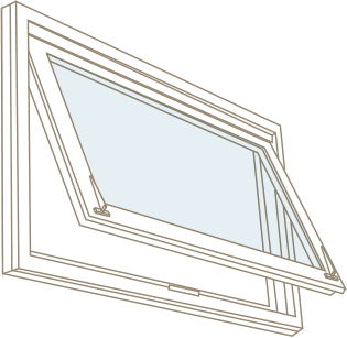 Drawing of a basement hopper window, available from Adera Windows